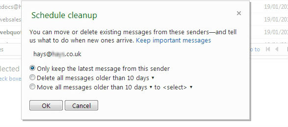 How to organise Schedule Cleanup in Hotmail to remove unwanted Emails